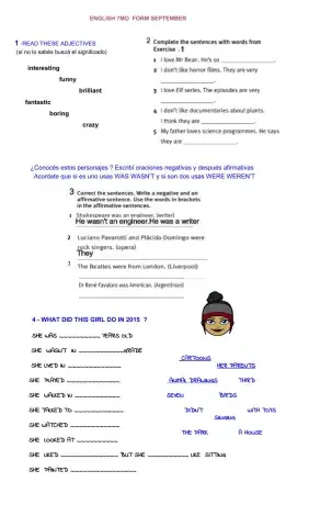 Simple past  to be and regular -programme adjectives