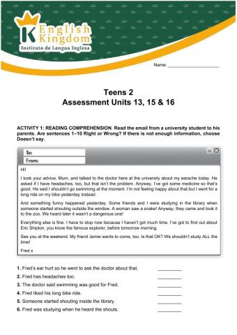 Prepare Level 2 -Assessment U13, 15, 16