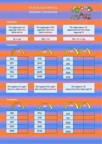 Calcolo mentale:addizioni e sottrazioni