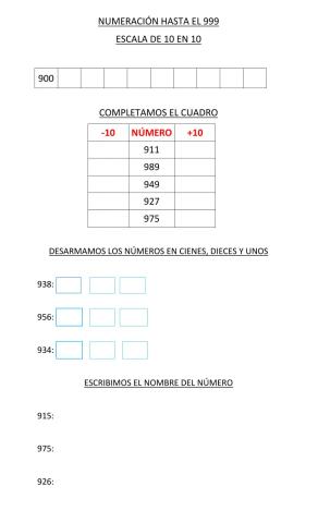 Numeración hasta el 999 -27 DE AGOSTO