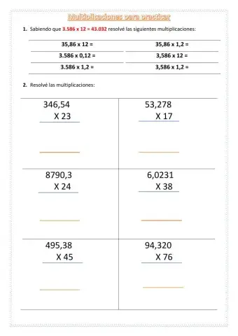 Practica de multiplicaciones de decimales