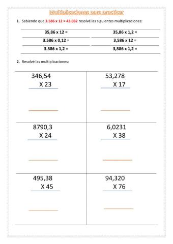 Practica de multiplicaciones de decimales