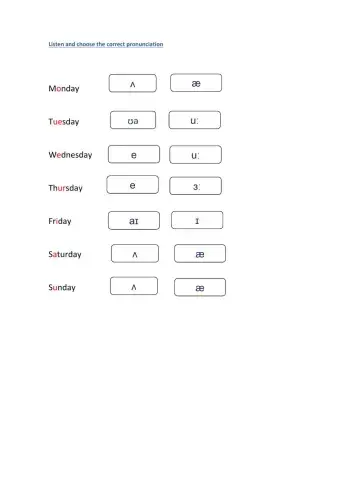 Phonetics Days of the Week - vowel sounds