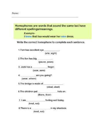 Introduction to Homophones