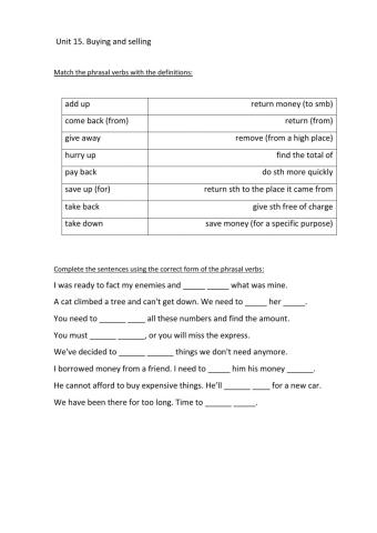 Buying and selling Phrasals