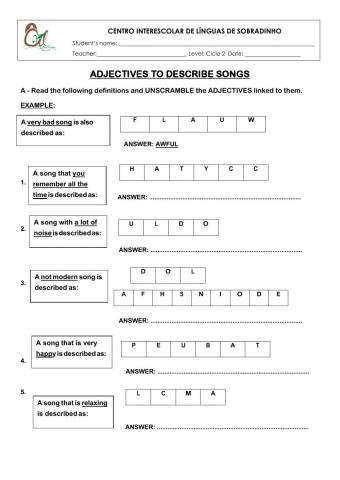 Adjectives to Describe Songs