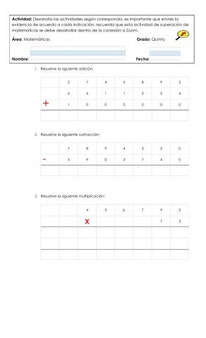 Repaso de matemáticas grado quinto