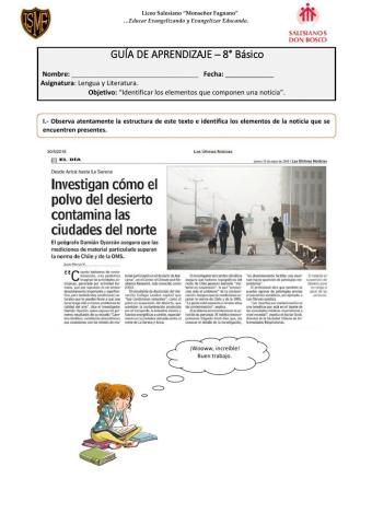 Guía de aprendizaje - Estructura de la noticia (8°)