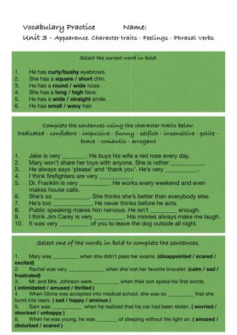 Vocabulary Practice Unit 3