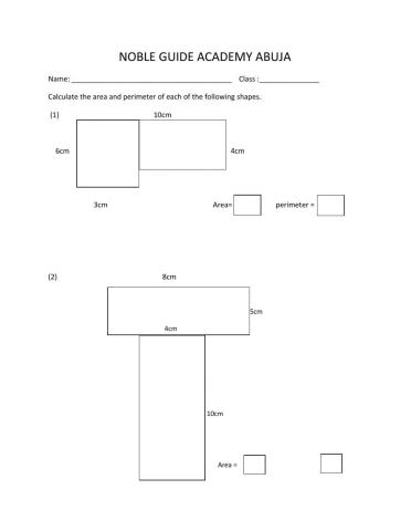 Worksheet on area and perimeter of compound shapes