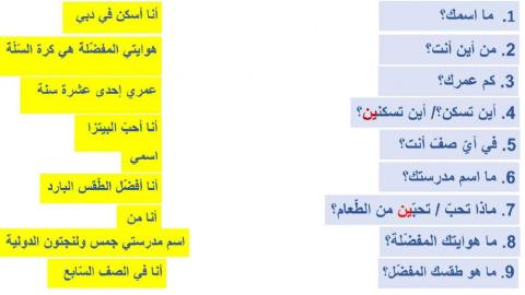 Introduce myself questions in Arabic