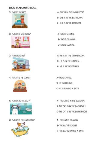 Parts of the house and actions.