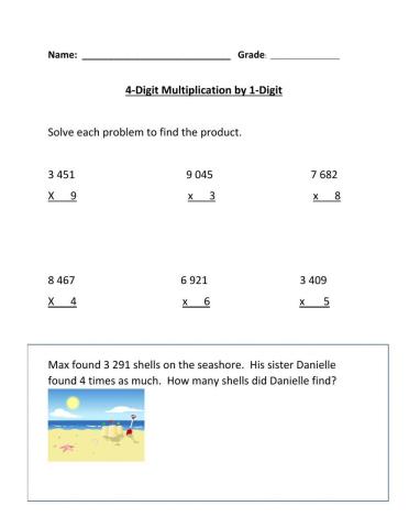 Multiplication 4 Digit by 1 Digit
