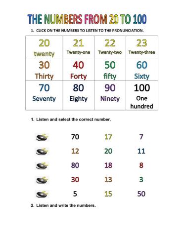 Numbers from 20 to 100 exercise