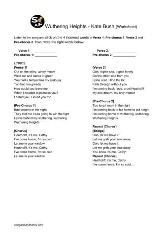 SAF - Wuthering Heights - Kate Bush (worksheet)
