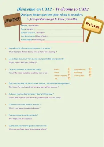 Questionnaire de bienvenue