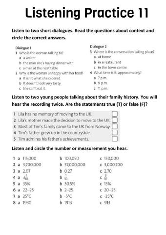 Intermediate Listening practice