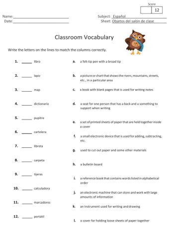 Objetos del salon de clase