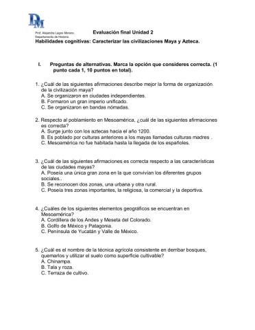 Evaluación  Mayas y Aztecas