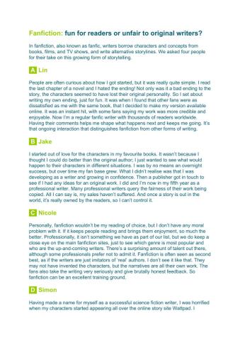 U7 - Reading Activity - Fanfiction