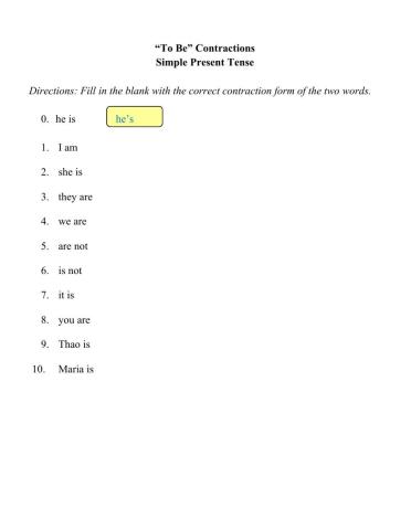 Contractions/ Short forms (It´s, I´m, He´s, They´re) - ESL worksheet by  mena22