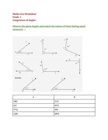 Congruence of Angles