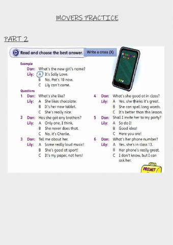 Reading and Writing movers practice part 2 and 3