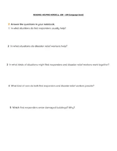 Reading Helping Heroes p 108 – 109