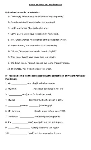 Present Perfect vs Past Simple practice
