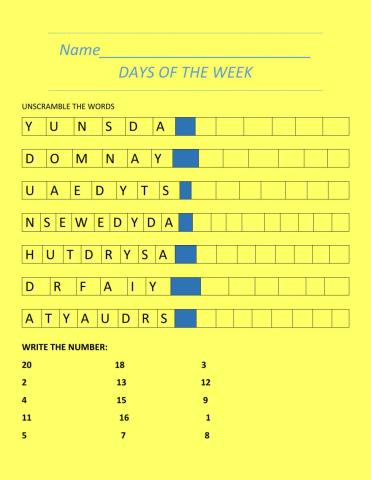 Days of the week and numbers