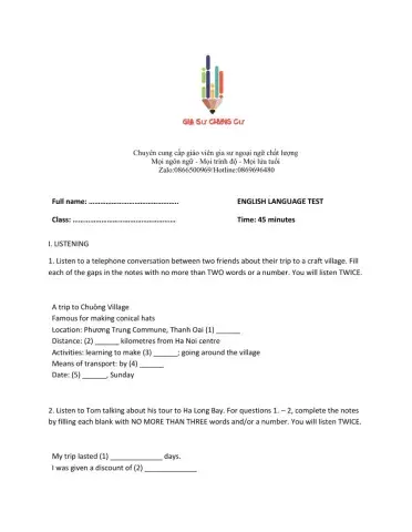 Lớp 9 - Kiểm tra cuối kỳ