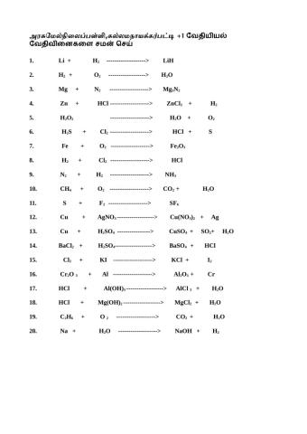 11 1 வேதிவினைகளை சமன்செய்க