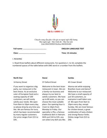 Lớp 9 - Unit 8 TOURISM - READING