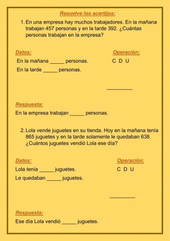 Problemas de suma y resta 2.