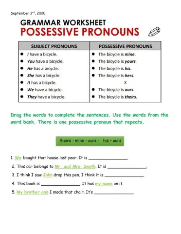 Possessive Pronouns Review Accomodations