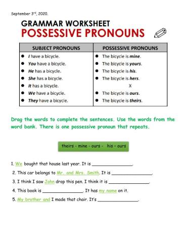 Possessive Pronouns Review Accomodations