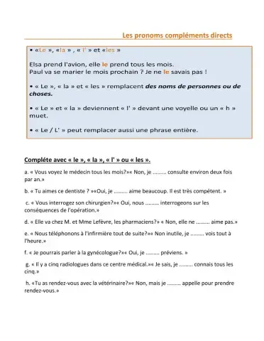 Les pronoms compléments directs