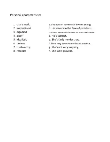 Personal characteristics