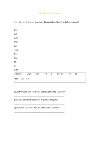 Les mois de l'année