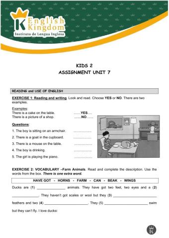 Kids 2 -Assessment unit 7