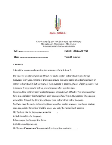 Lớp 9 - Unit 9 ENGLISH IN THE WORLD - READING