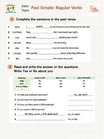 Past Simple Regular Verbs Exercise