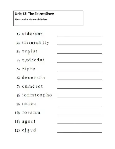 YL6 Unit 13 Spelling Test