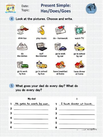 Present Simple Exercise Has, does