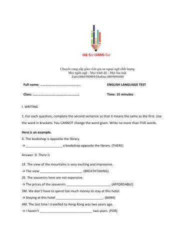 Lớp 9 - Unit 9 ENGLISH IN THE WORLD - WRITING