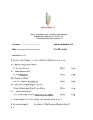 Lớp 9 - Unit 9 ENGLISH IN THE WORLD - LANGUAGE FOCUS