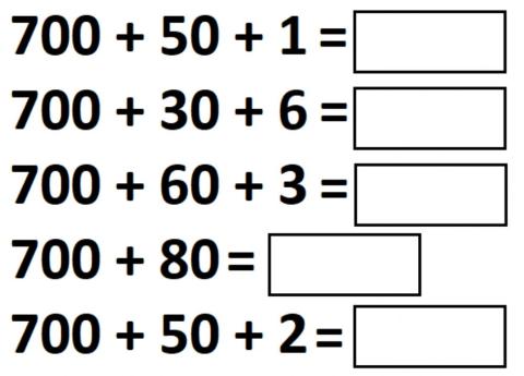 Descubre los número expresado como suma. Escribe el número correcto