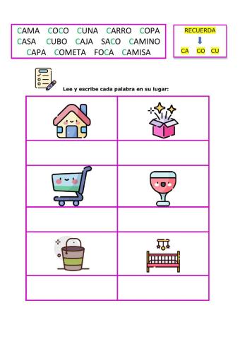 Palabras con  ca co cu