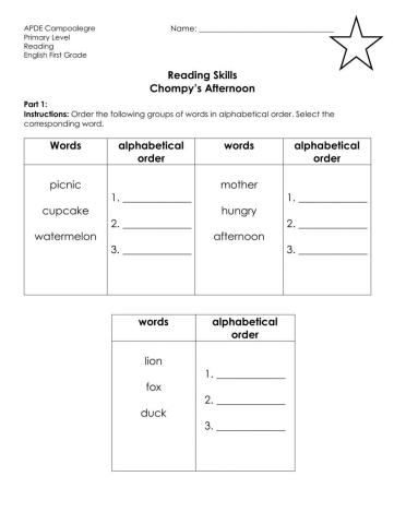Reading skills Alphabetical Order