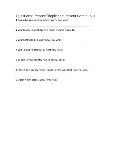 Questions Simple Present and Present Continuous